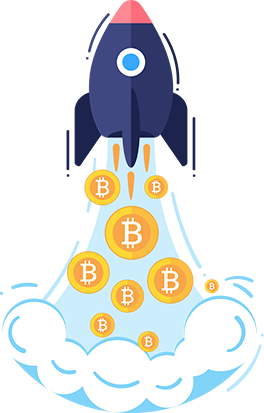 Rocket flying into the sky. Regional chain bitcoin.